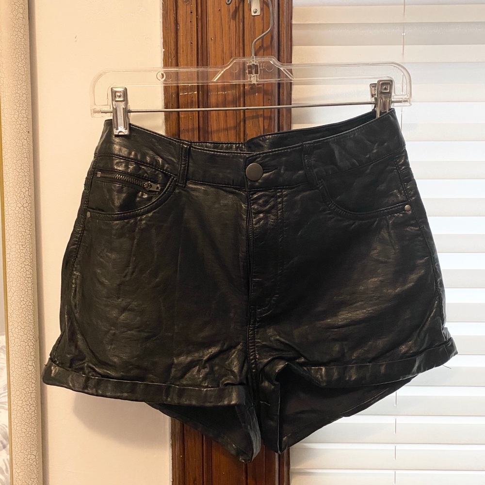 Black Pleather High Waisted Shorts